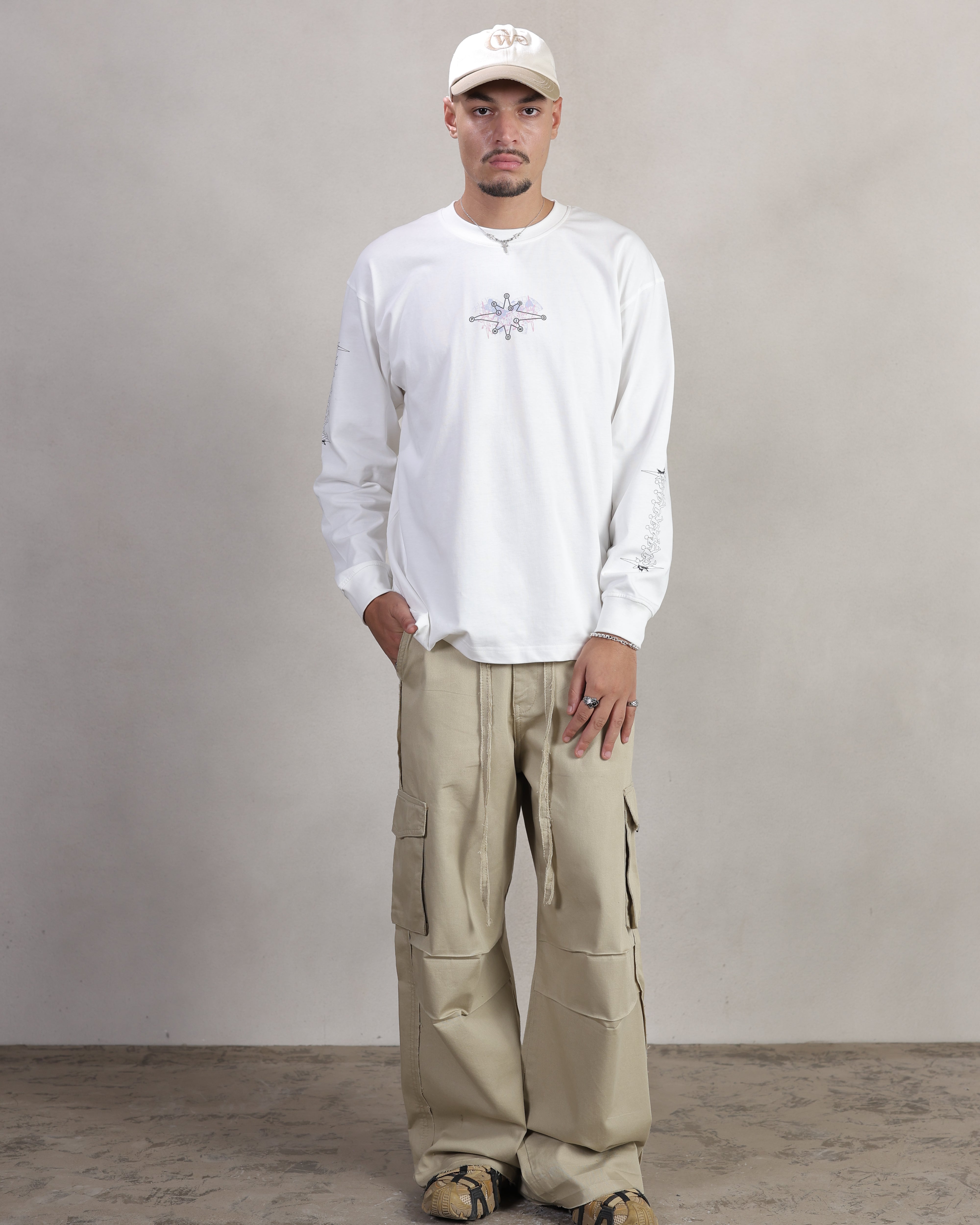 BEIGE GABARDINE CARGO PANTS