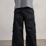BLACK GABARDINE CARGO PANTS