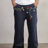 FLOWERS NAVY SWEATPANTS