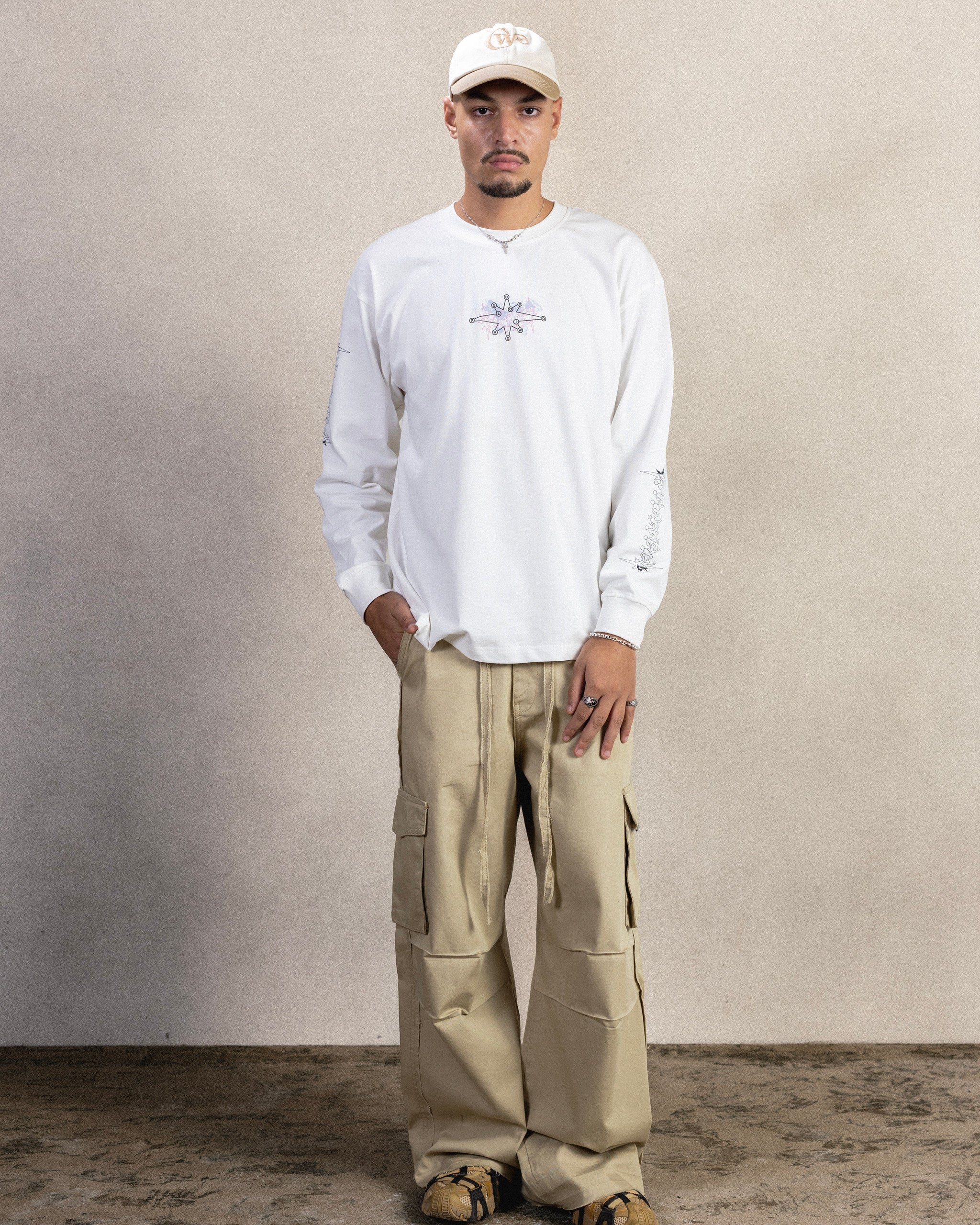 BEIGE GABARDINE CARGO PANTS