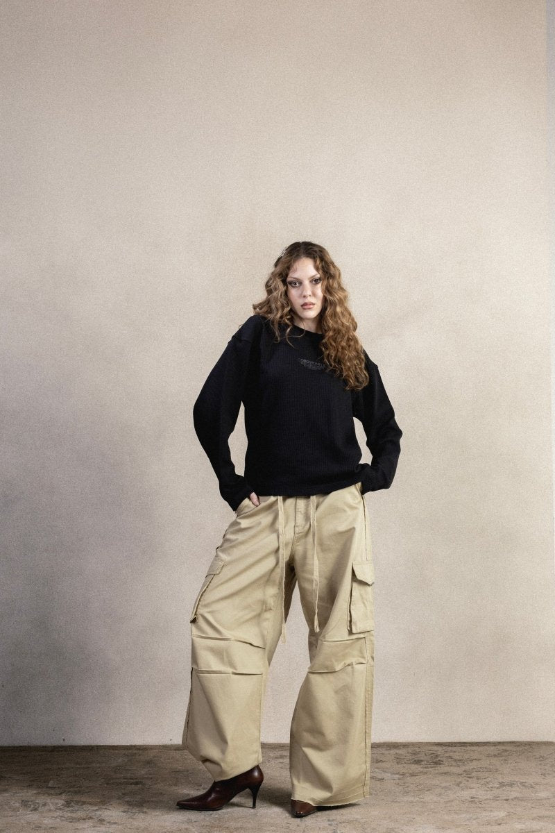 BEIGE GABARDINE CARGO PANTS - CODDIWOMPLE