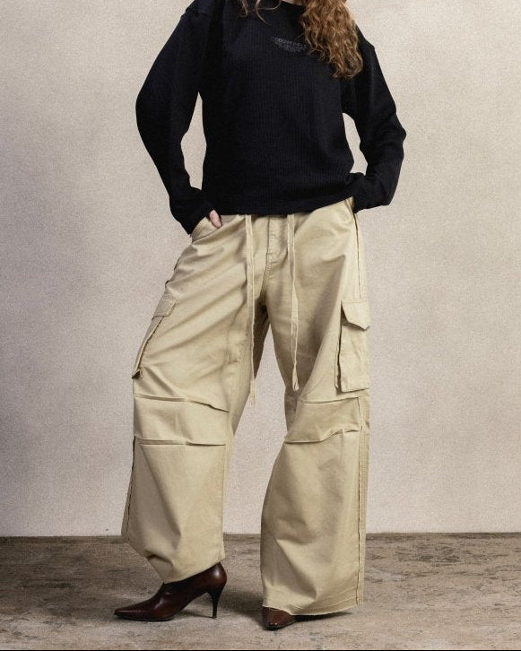 BEIGE GABARDINE CARGO PANTS - CODDIWOMPLE