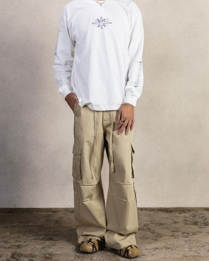 BEIGE GABARDINE CARGO PANTS - CODDIWOMPLE