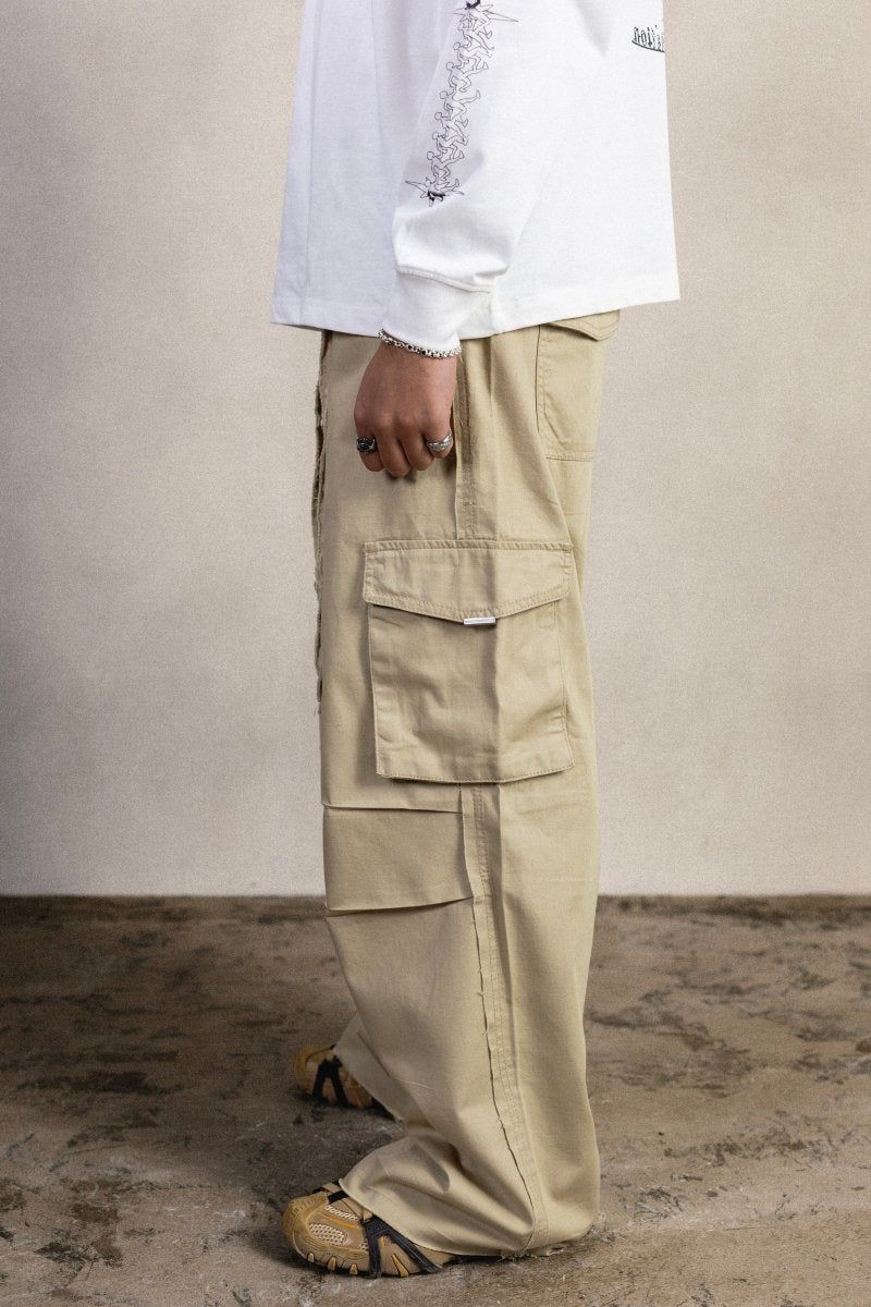 BEIGE GABARDINE CARGO PANTS - CODDIWOMPLE