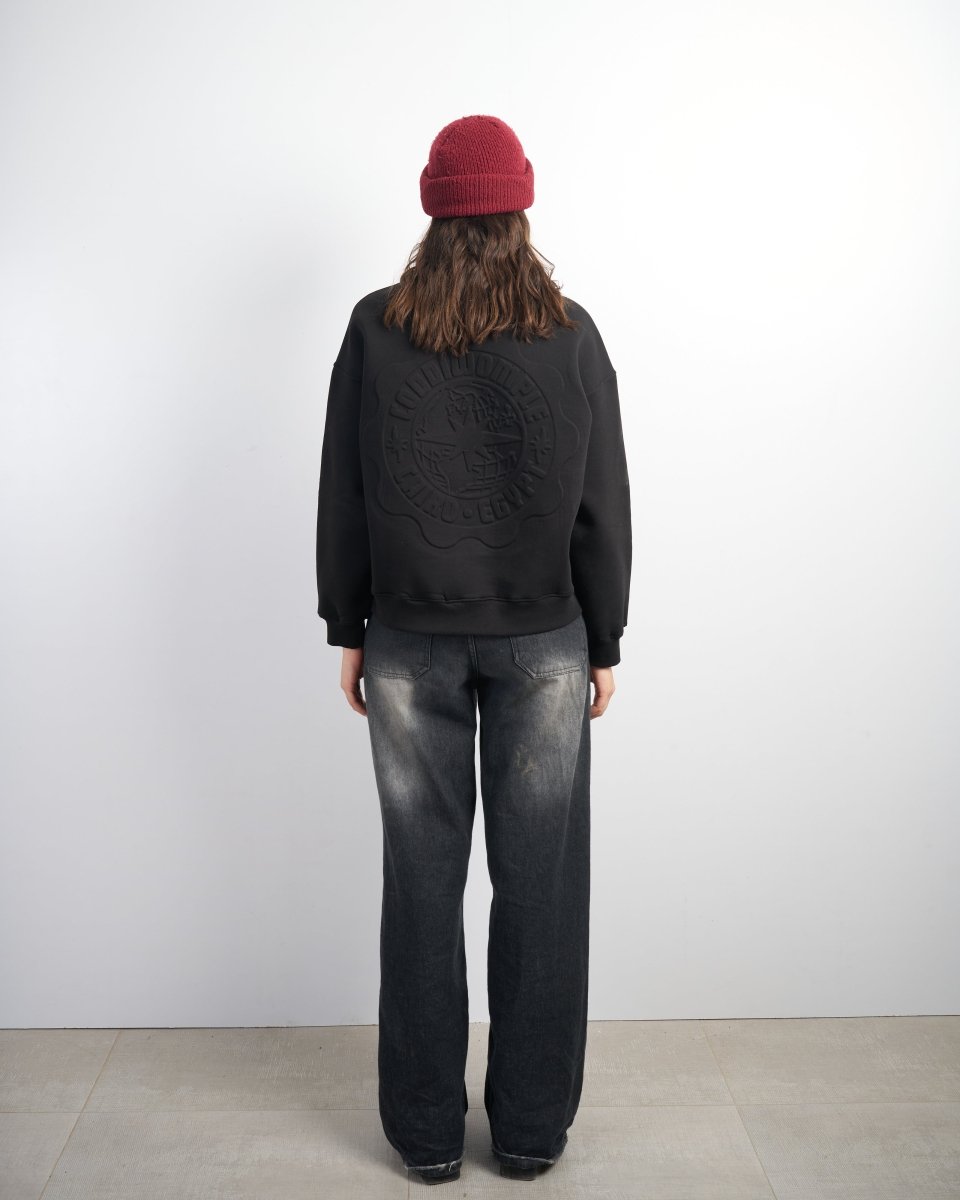BLACK EMBOSSED CREWNECK - CODDIWOMPLE