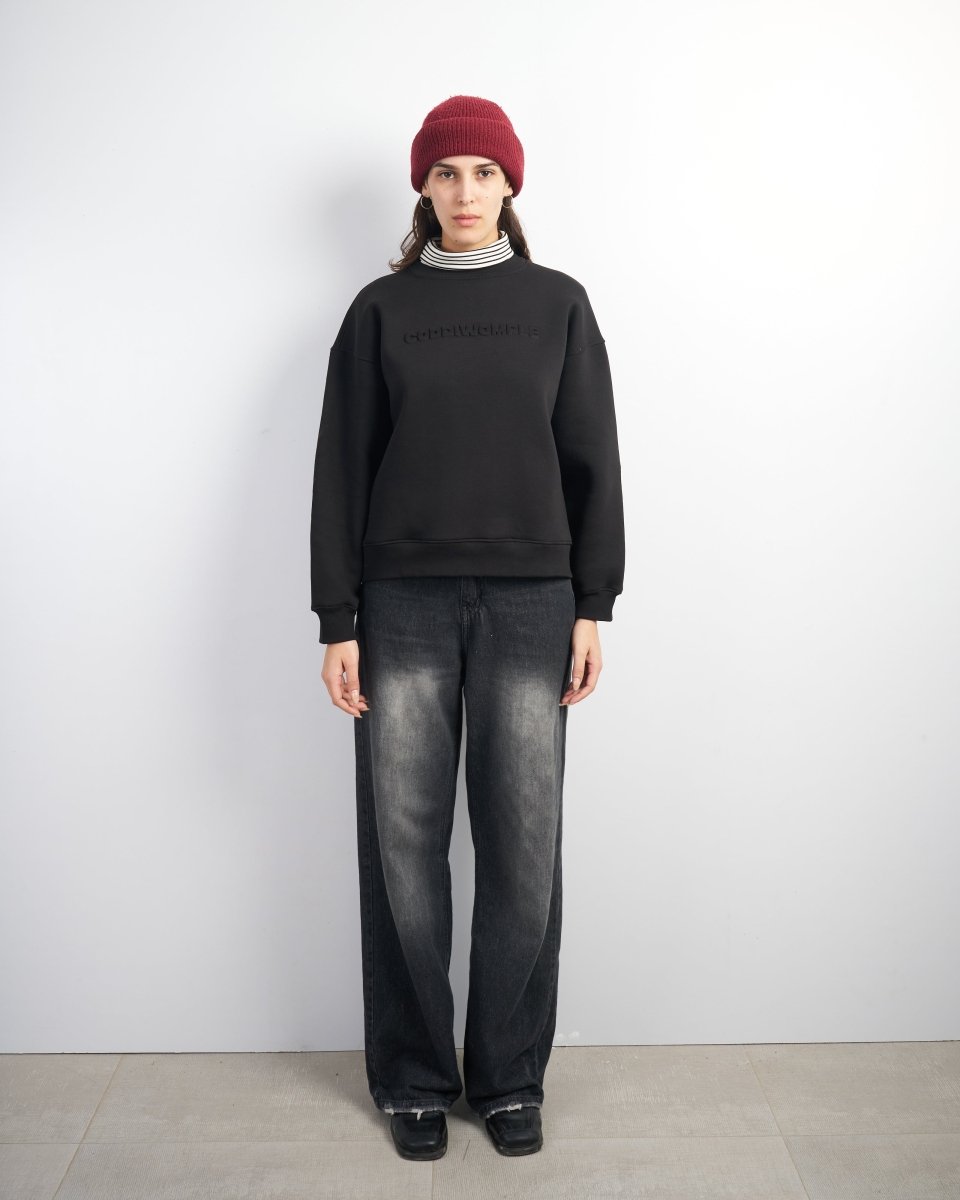 BLACK EMBOSSED CREWNECK - CODDIWOMPLE