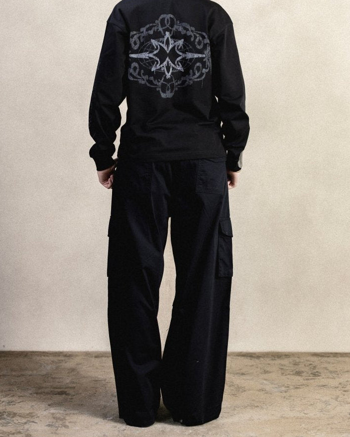 BLACK GABARDINE CARGO PANTS - CODDIWOMPLE