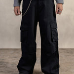 BLACK GABARDINE CARGO PANTS - CODDIWOMPLE