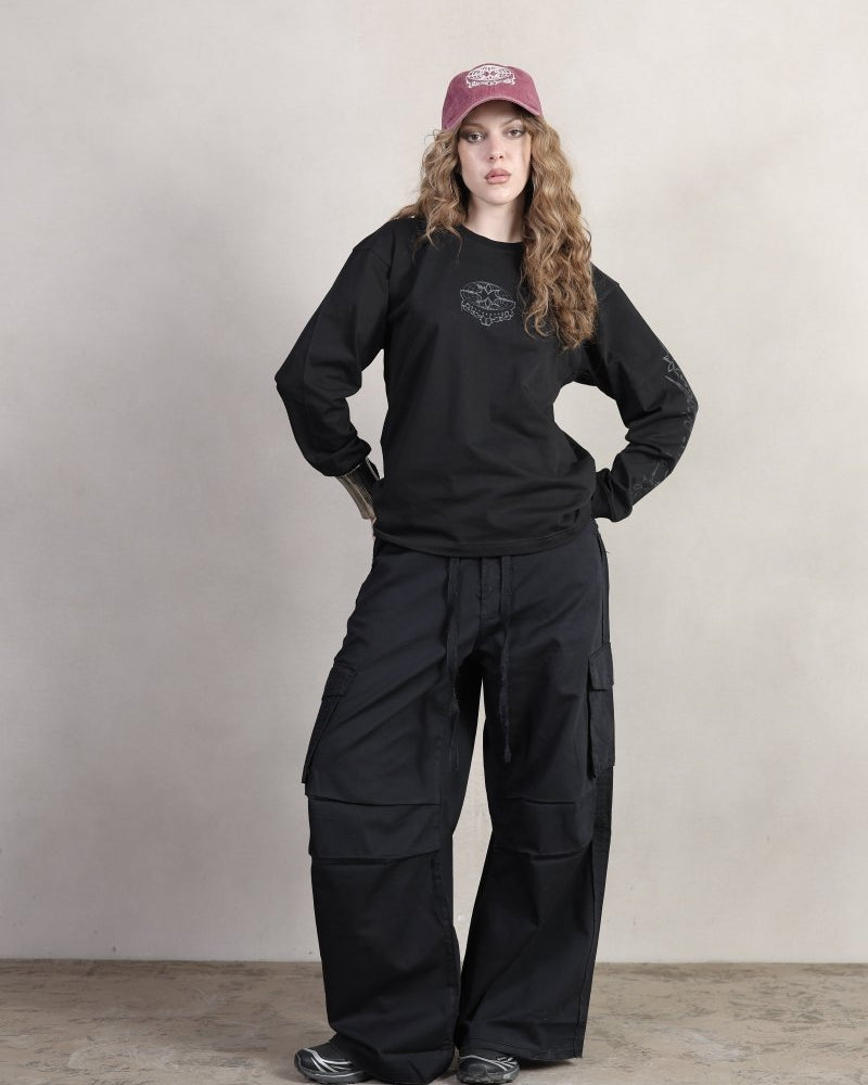 BLACK GABARDINE CARGO PANTS - CODDIWOMPLE