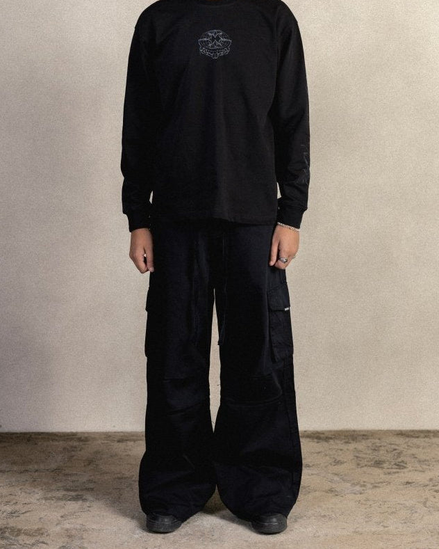 BLACK GABARDINE CARGO PANTS - CODDIWOMPLE