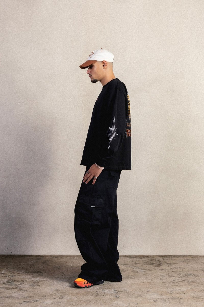 BLACK GABARDINE CARGO PANTS - CODDIWOMPLE