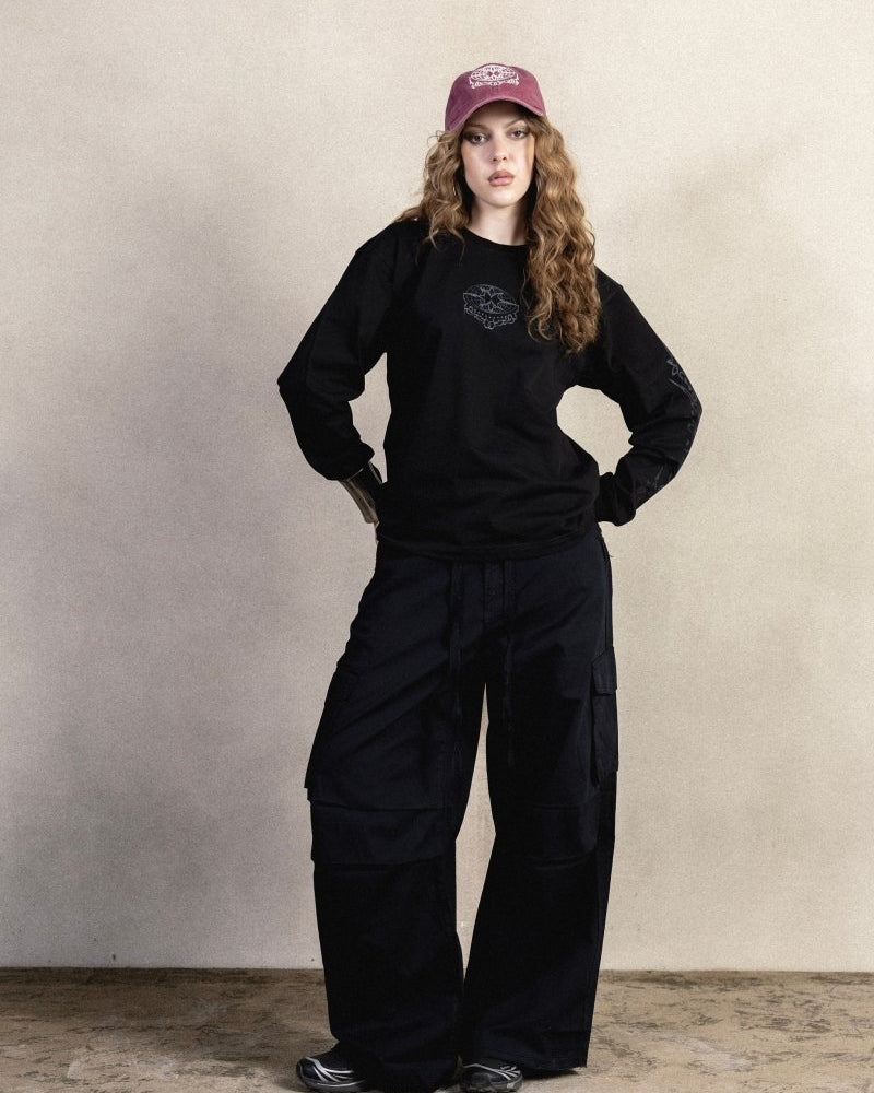 BLACK GABARDINE CARGO PANTS - CODDIWOMPLE