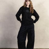 BLACK GABARDINE CARGO PANTS - CODDIWOMPLE
