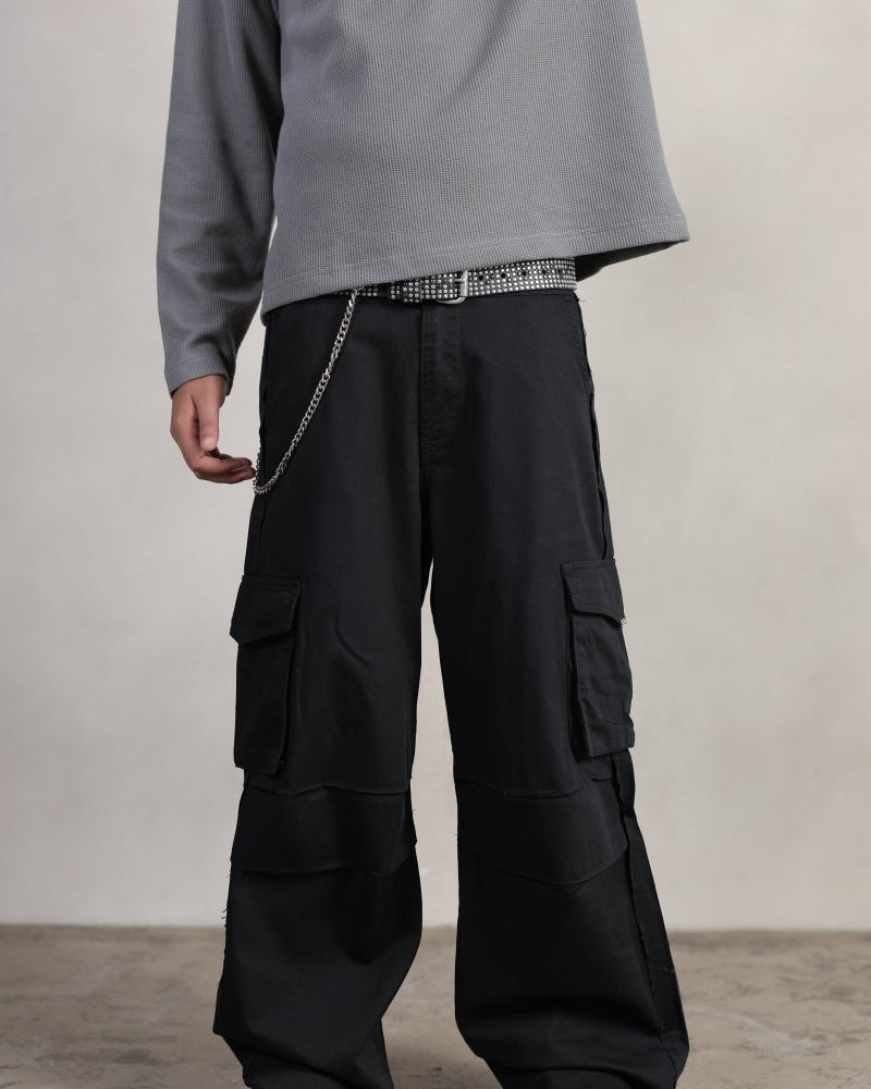 BLACK GABARDINE CARGO PANTS - CODDIWOMPLE