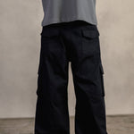 BLACK GABARDINE CARGO PANTS - CODDIWOMPLE