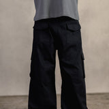 BLACK GABARDINE CARGO PANTS - CODDIWOMPLE