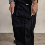 BLACK GABARDINE CARGO PANTS - CODDIWOMPLE