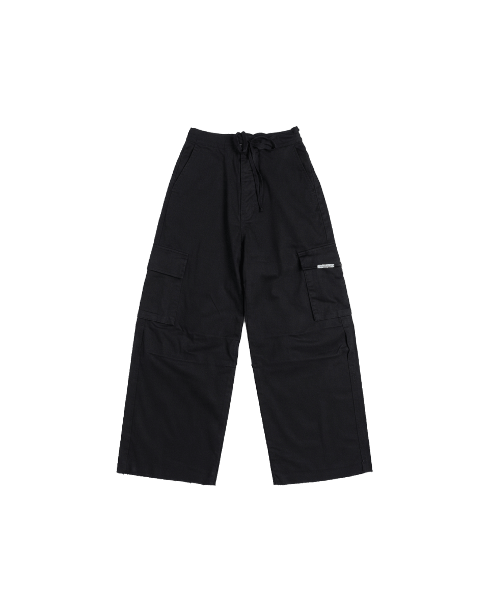 BLACK GABARDINE CARGO PANTS - CODDIWOMPLE