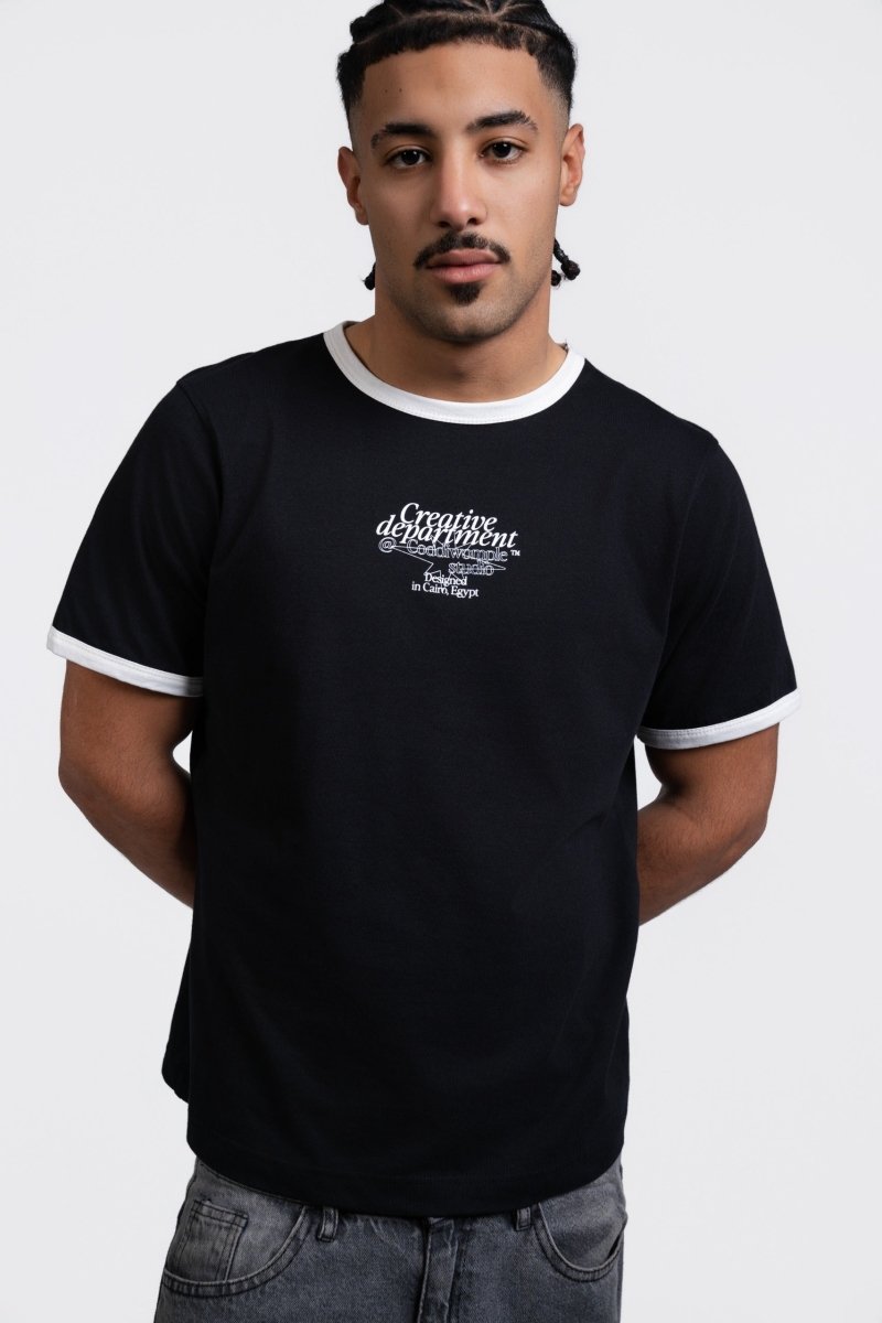 CREATIVE DEPT. BLACK RINGER TEE - CODDIWOMPLE