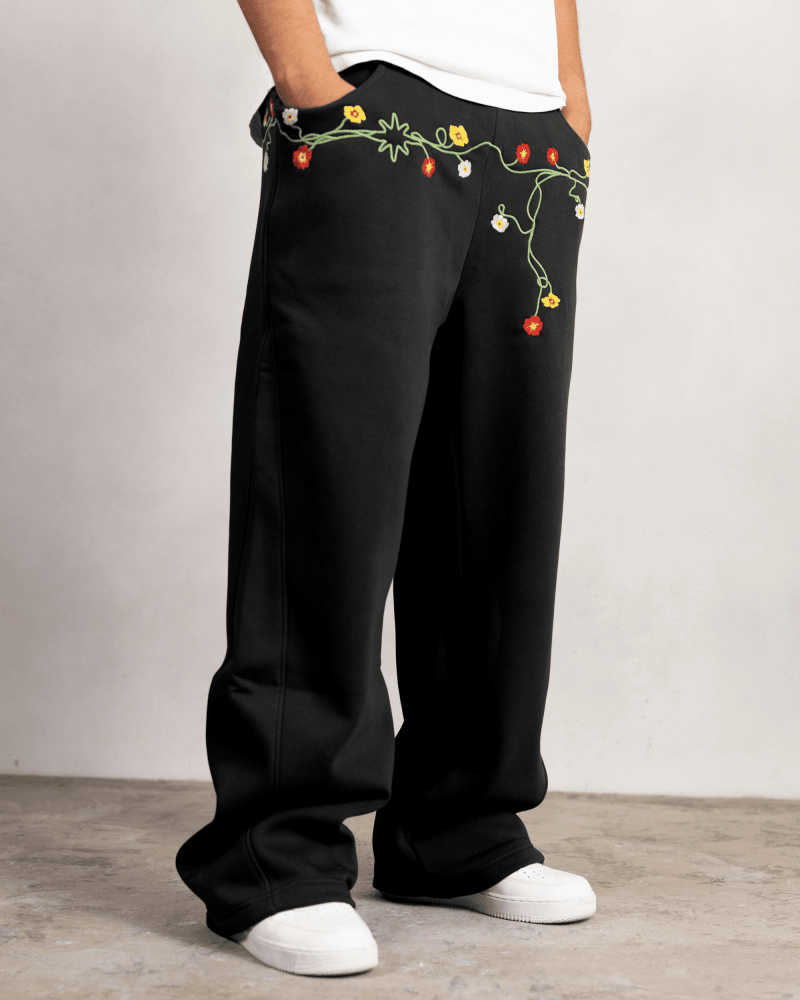 FLOWERS BLACK SWEATPANTS - CODDIWOMPLE