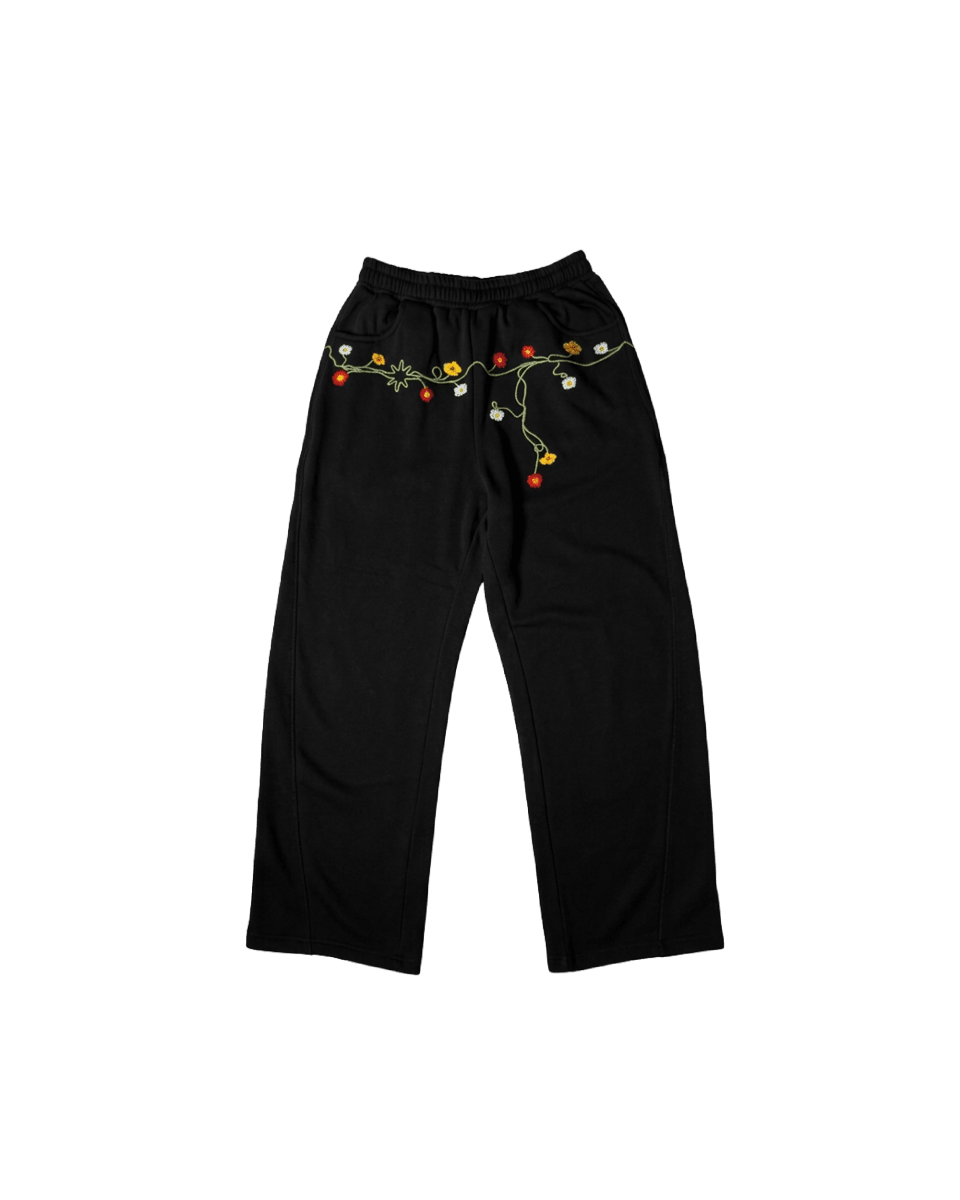 FLOWERS BLACK SWEATPANTS - CODDIWOMPLE