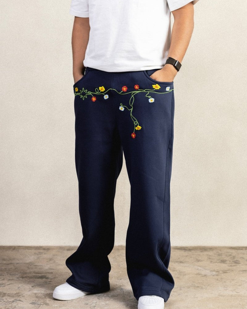 FLOWERS NAVY SWEATPANTS - CODDIWOMPLE