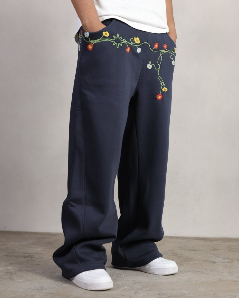 FLOWERS NAVY SWEATPANTS - CODDIWOMPLE
