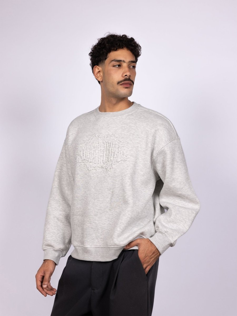 GREY EMBOSSED CREWNECK - CODDIWOMPLE