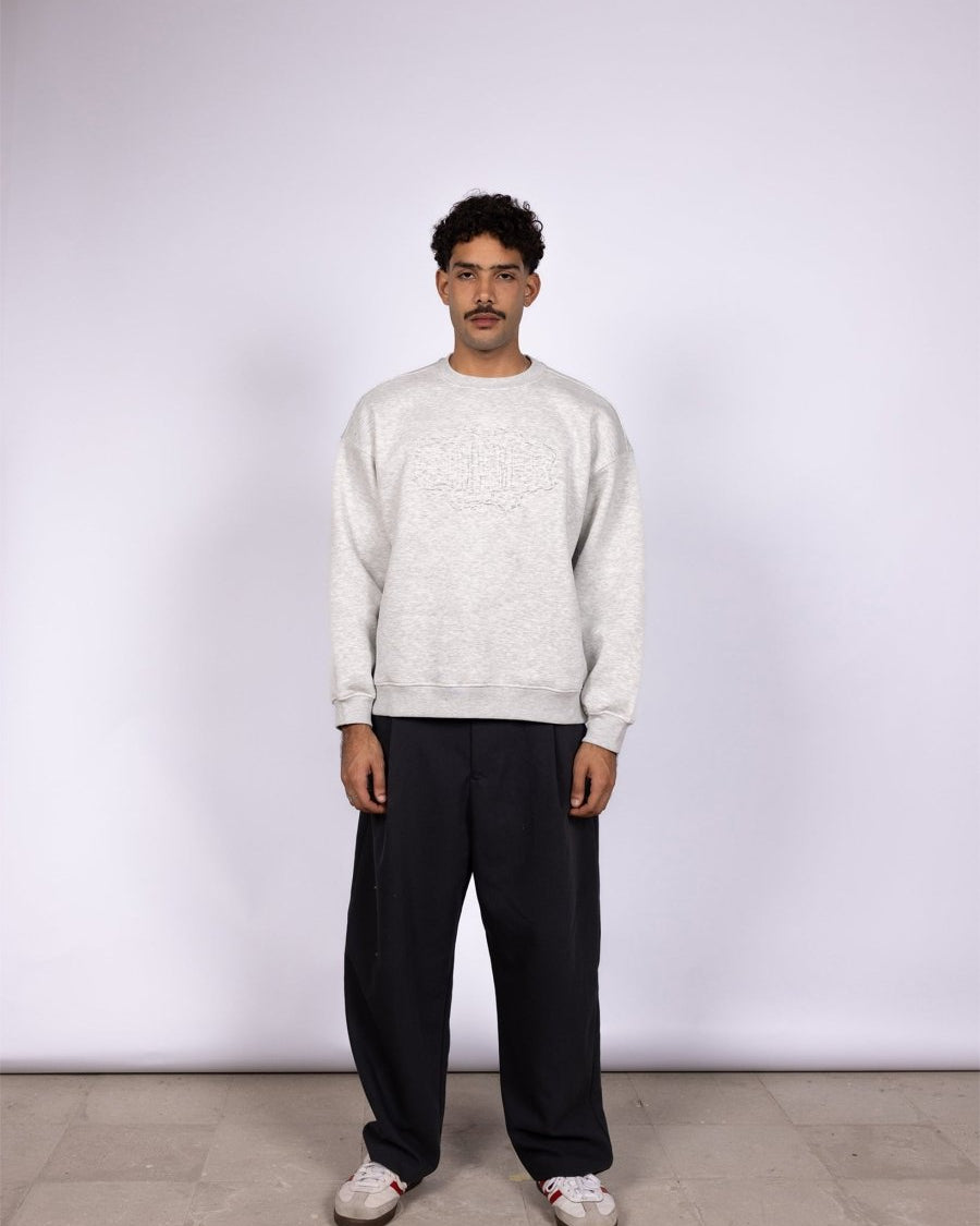 GREY EMBOSSED CREWNECK - CODDIWOMPLE