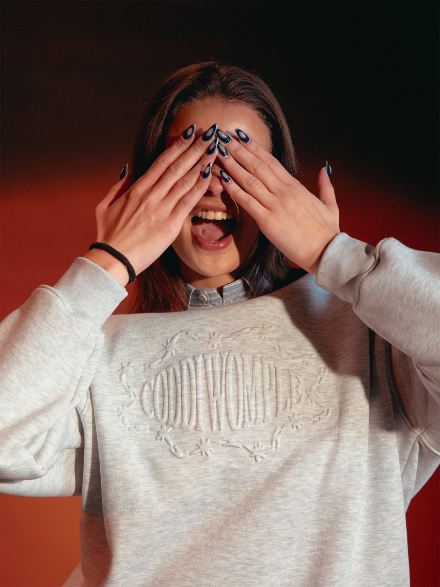 GREY EMBOSSED CREWNECK - CODDIWOMPLE
