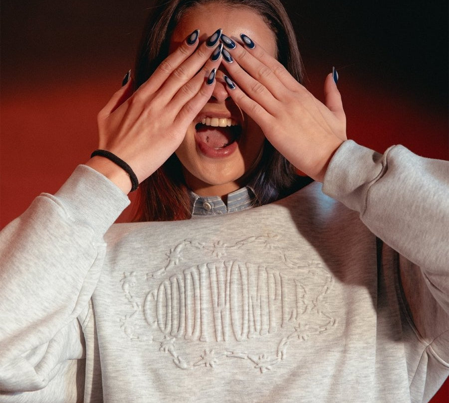GREY EMBOSSED CREWNECK - CODDIWOMPLE
