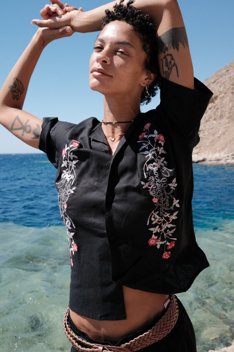 IVY BLACK LINEN SHIRT - CODDIWOMPLE