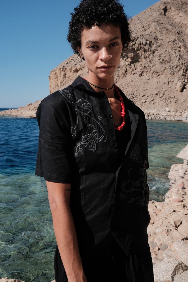 NYMPH BLACK LINEN SHIRT - CODDIWOMPLE