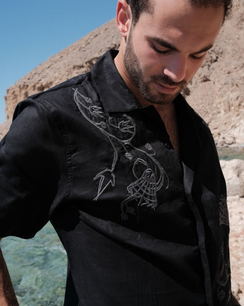 NYMPH BLACK LINEN SHIRT - CODDIWOMPLE