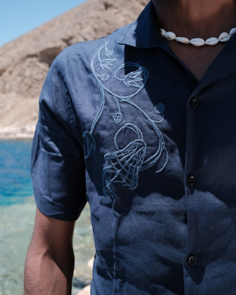 NYMPH NAVY LINEN SHIRT - CODDIWOMPLE