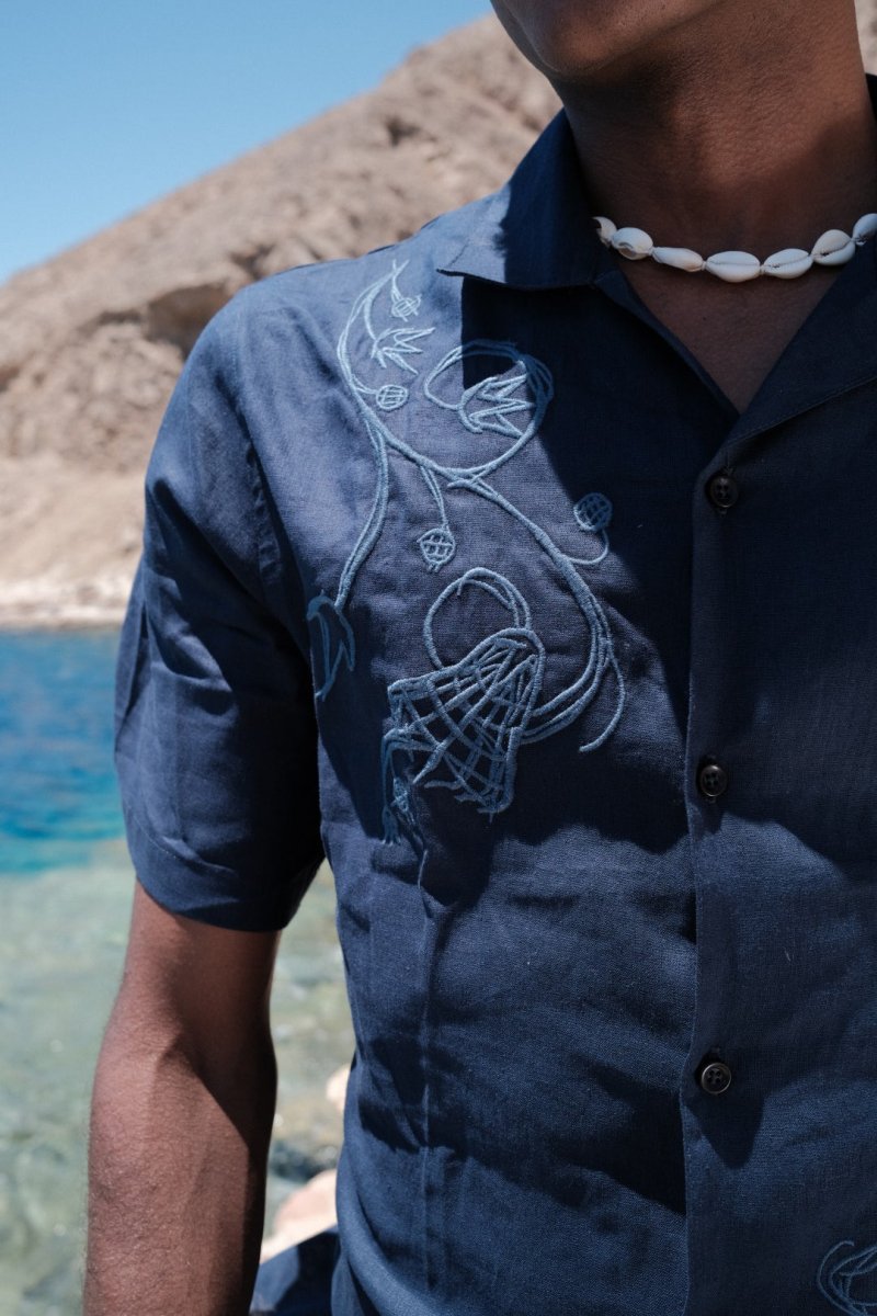NYMPH NAVY LINEN SHIRT - CODDIWOMPLE