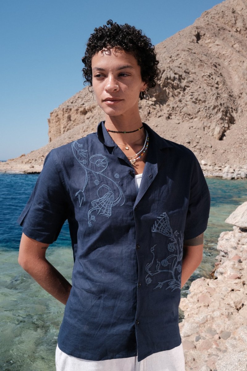NYMPH NAVY LINEN SHIRT - CODDIWOMPLE
