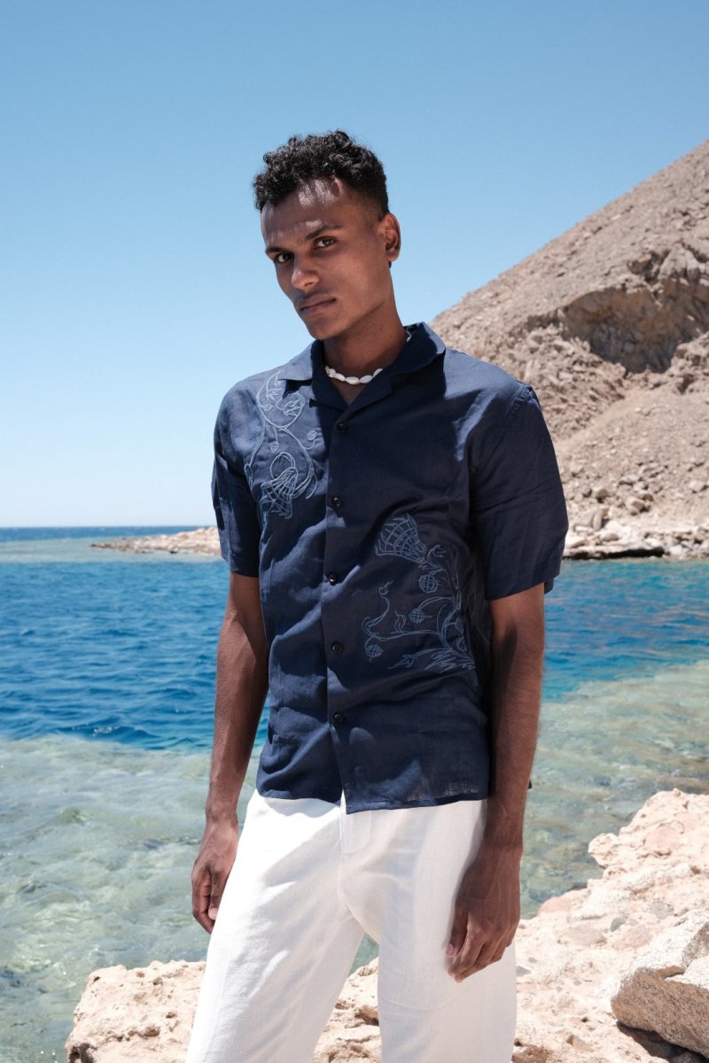 NYMPH NAVY LINEN SHIRT - CODDIWOMPLE