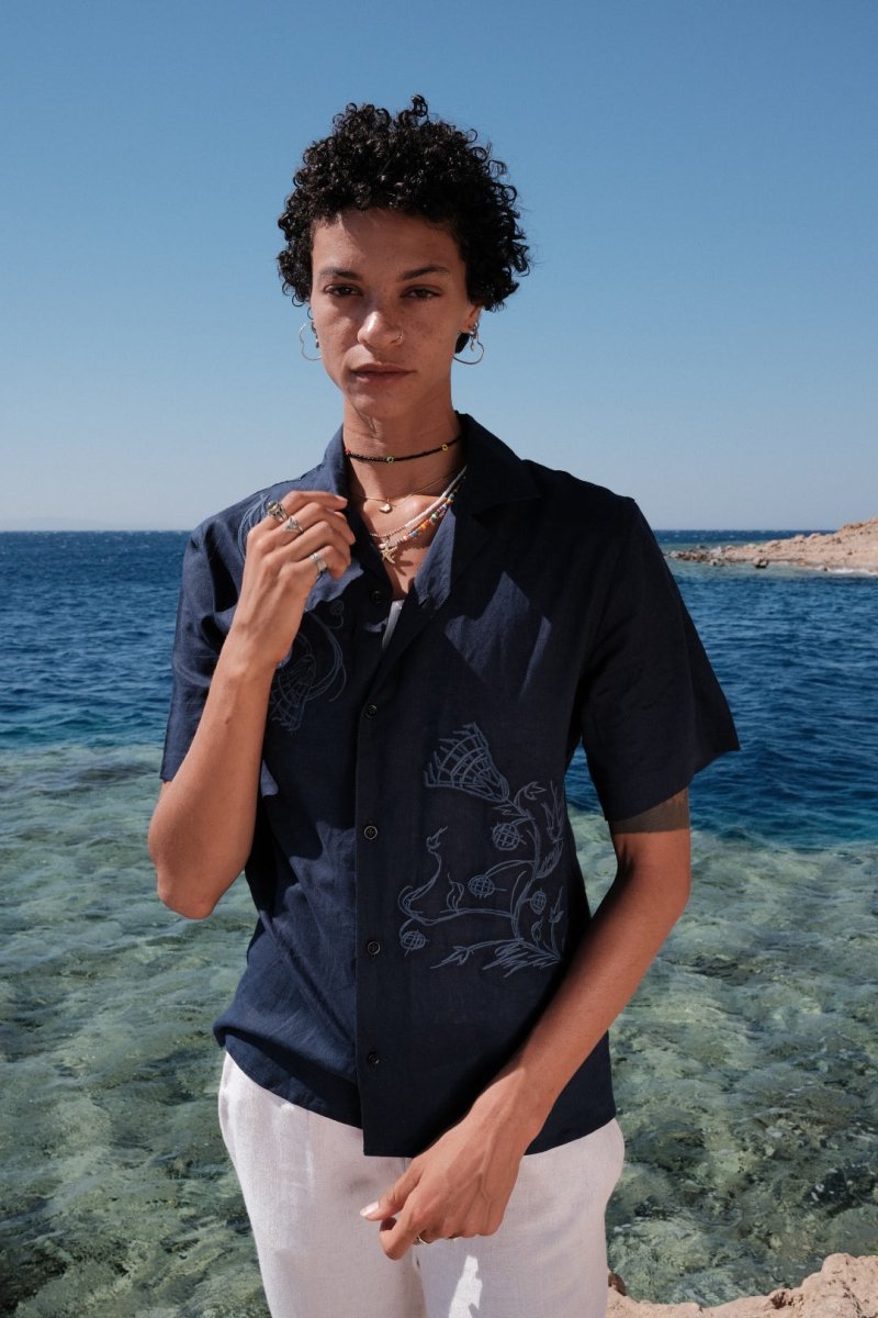 NYMPH NAVY LINEN SHIRT - CODDIWOMPLE